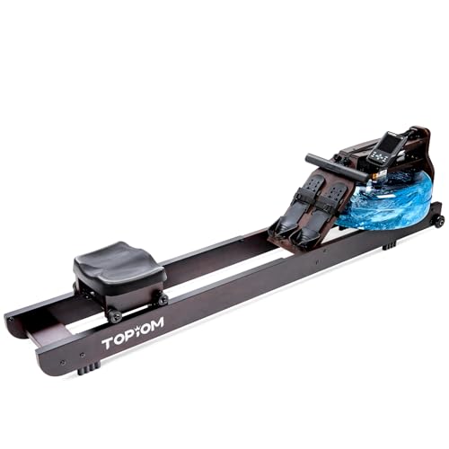 TOPIOM Water Rowing Machine with TM-3 Performance Monitor, 400 lbs Max Load, Oak Wood Rower Machine