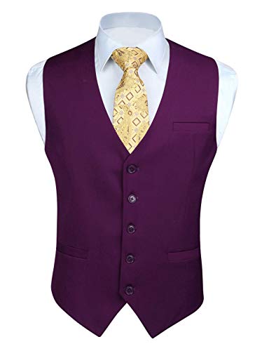 HISDERN Men's Suit Vest Business Formal Dress Waistcoat Vest with 3 Pockets for Suit or Tuxedo Purple