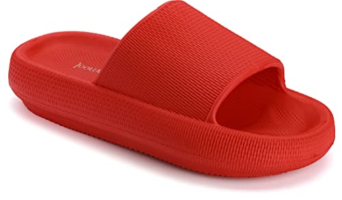 Joomra Shower Slippers for Women Mens Massage Foam Pillow House Shower Bath Bathroom Home Platform Sandals Cushion Slides for Ladies Female Male Sandles Red 39-40
