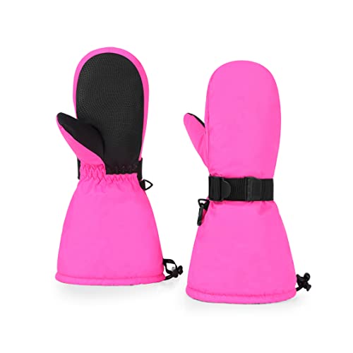 HIGHCAMP Toddlers Boy Girl Winter Gloves Kids Waterproof Snow Mittens Long Cuff with Stay-on Strap, 2XS (2-3 Y)