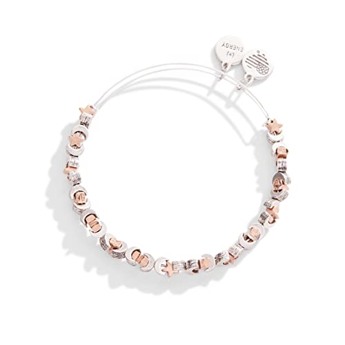 Alex and Ani Accents Moon + Star Beaded Expandable Bangle for Women, Two-Tone Finish, 2 to 3.5 in