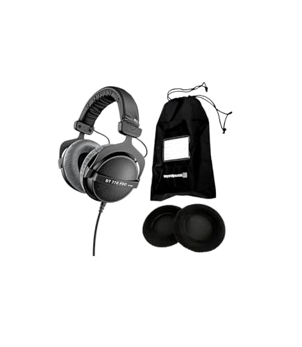 beyerdynamic DT 770 PRO 80 Ohm Over-Ear Studio Headphones in Gray Bundled with Replacement EDT 770 VB Ear Pad Set Velour in Black (2 Products)