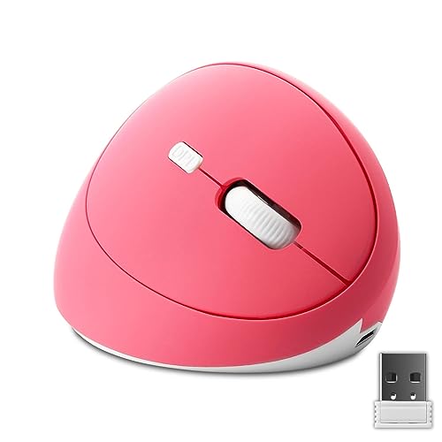 Ergonomic Wireless Vertical Mouse, Rechargeable 2.4G USB Portable Silent Optical Cordless Mouse with 6 Buttons 3 Adjustable DPI (800-1200-1600) for PC Desktop Laptop Notebook (Pink)