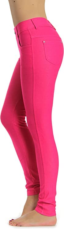 Prolific Health Women's Jean Look Jeggings Tights Yoga Many Colors Spandex Leggings Pants S-XXL (Small, Fuchsia)