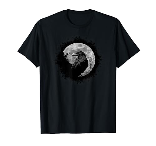 Mystic Black Crow Artwork Full Moon Raven T-Shirt