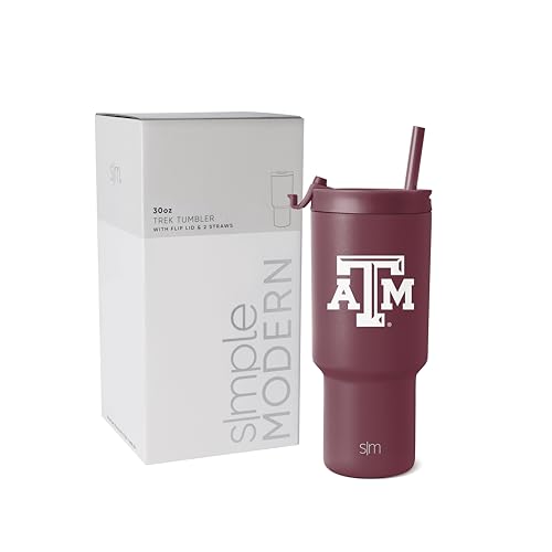 Simple Modern Officially Licensed Collegiate Texas A&M Aggies 30 oz Tumbler with Flip Lid and Straws | Insulated Cup Stainless Steel | Gifts for Men Women | Trek Collection | Texas A&M
