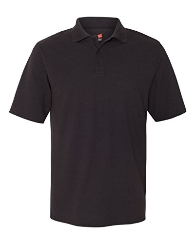 Hanes Mens Pique Short Sleeve Polo Shirt, Three-button Midweight For, Black, X-Large US
