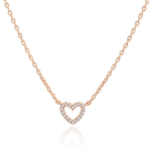 PAVOI 14K Rose Gold Plated Cubic Zirconia Heart Necklace | Cute Dainty Love Pendant Necklaces for Women