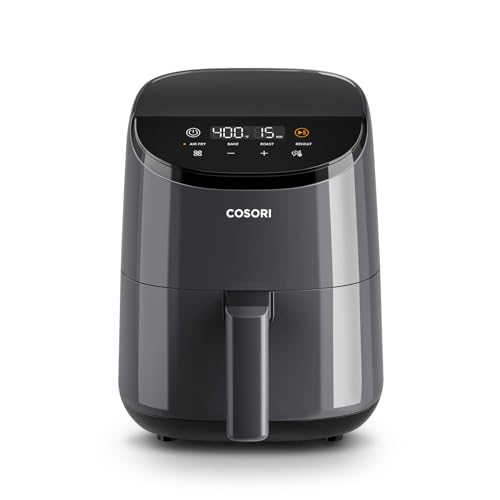 COSORI Mini Air Fryer 2.1 Qt, 4-in-1 Small Airfryer, Bake, Roast, Reheat, Space-saving & Low-noise, Nonstick and Dishwasher Safe Basket, 30 In-App Recipes, Sticker with 6 Reference Guides, Grey