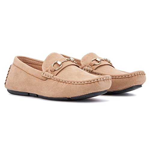 X RAY Boy's Driver Loafers-Shoes, Low Heel, Casual, Slip on w/Round Toe, Polyvinyl Chloride Outsole; Size 13 Taupe/Beige