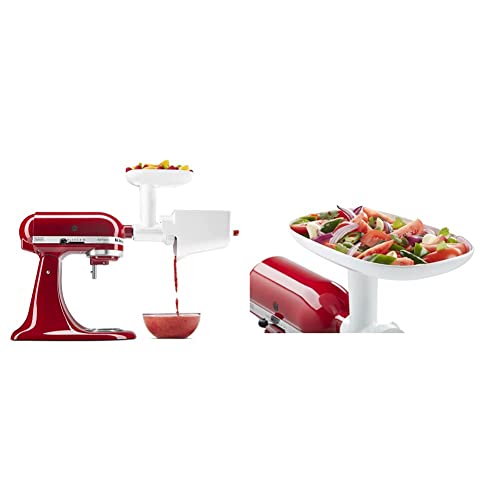 KitchenAid KSMFVSP Fruit and Vegetable Attachment Strainer, White & KSMFT Food Grinder Accessory, Fits KSMFGA, Plastic, White