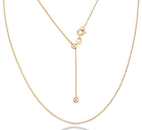 Miabella 925 Sterling Silver or 18Kt Yellow Gold Over Silver Italian 1.3mm Adjustable Solid Diamond Cut Thin Bolo Cable Chain Necklace for Women, Slider Chain 14-24 Inch Made in Italy (yellow-gold-plated-silver)
