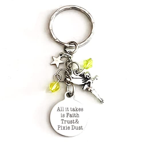 Hanalea Island Jewelry Co. Peter Pan Accessories Tinker Bell Silver Charm Keychain All it Takes is Faith, Trust & Pixie Dust Gift of Love Encouragement | Merchandise for Women