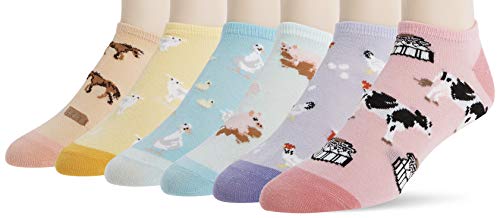 K. Bell Socks womens 6 Pair Pack Fun Animals Novelty Low Cut No Show Casual Sock, Farm Animals (Pink), 4 10 US