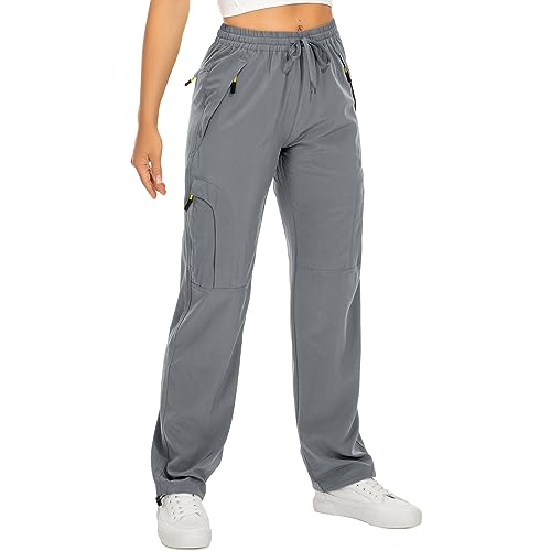 Women's Hiking Pants Quick Dry UPF 50 Travel Golf Pants lightweight Camping Work Cargo Pants Zipper Pockets,6608,Grey,XS