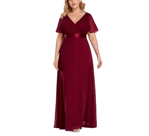 Hgvcfcv Women's Plus Size Evening Gowns Long V Neck Ruffled Chiffon Formal Wedding Party Dresses Bridesmaid Prom