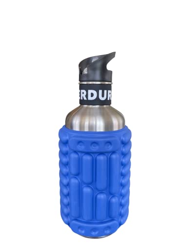 VERDUREfit 40oz 2-in-1 Foam Roller Water Bottle, with Straw, Stainless Steel, Blue