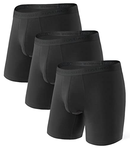 DAVID ARCHY Men's Underwear Micro Modal Dual Pouch Trunks Support Ball Pouch Bulge Enhancing Boxer Briefs for Men 3 Pack(M, Black)