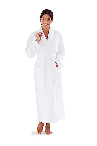 Boca Terry Women's Robe, Luxury Microfiber Bathrobe, Long Hotel Spa Robes for Women, Medium, White