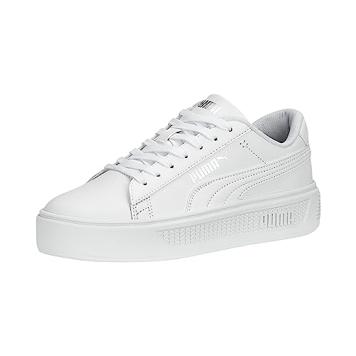 PUMA Women's SMASH PLATFORM V3 Sneaker, Puma White-Puma Silver, 8.5