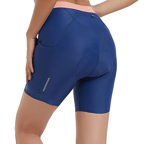 NOOYME Women's Bike Shorts 3D Padded Cycling Short with Ride in Color Design Cycling Shorts with Pockets (Blue, Large)
