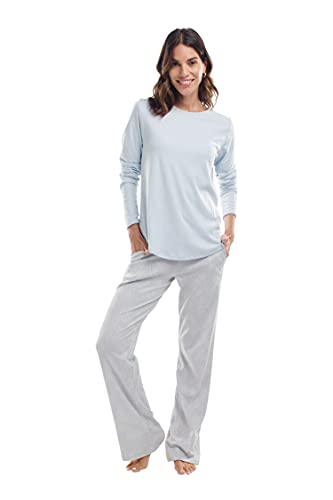 jijamas Incredibly Soft Pima Cotton Women's Pajamas Set - The Weekender in Grey & Light Blue S