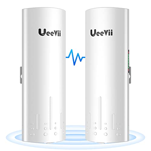UeeVii CPE450 Wireless Bridge,5.8G 100Mbps Access Point to Point WiFi Bridge Outdoor to Shop Barn Garage Building,Plug and Play,3KM Long Distance,14dBi Antenna,24V PoE Injector,2 RJ45 LAN Port,2PCS
