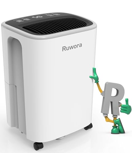 Dehumidifier 2500 Sq.Ft 30 Pint, Dehumidifiers with Drain Hose, 0.66 Gallon Water Tank, RUWORA Dehumidifiers for Home Basement, Overflow Protection, 24H Timer (Energy-Saving)