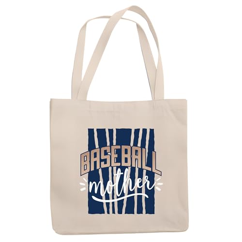 Gift for Sports Fans Mother Lettering on Blue Background Ball Design Natural White Multicolor Canvas Tote Bag