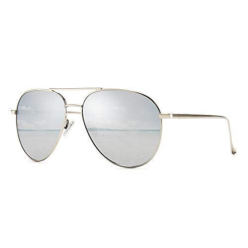 SUNGAIT Women’s Lightweight Oversized Aviator Sunglasses - Mirrored Polarized Lens (Silver Frame/Silver Mirrored Lens, 60) 1603YKSY