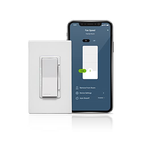 Leviton Decora Smart Fan Speed Controller, Wi-Fi 2nd Gen, Neutral Wire Required, Works with My Leviton, Alexa, Google Assistant, Apple Home/Siri & Wired or Wire-Free 3-Way, D24SF-2RW, White