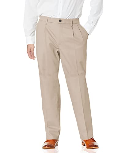 Dockers Men's Relaxed Fit Signature Khaki Lux Cotton Stretch Pants-Pleated, Timberwolf, 42W x 30L