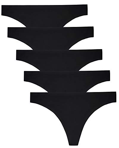 voenxe Seamless Thongs for Women No Show Thong Underwear Women 5-10 Pack (5 pack black, Medium)