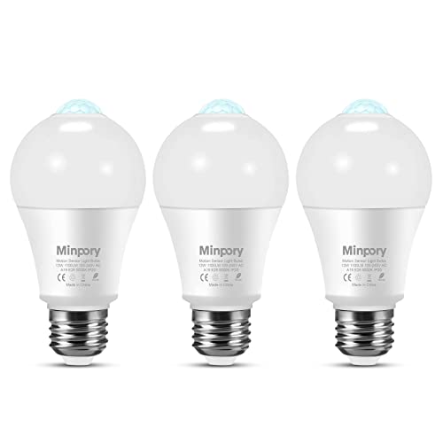 Motion Sensor Light Bulbs, 13W(100W Equivalent) Motion Detector Auto Activated Dusk to Dawn Security LED Bulb, A19 E26 5000K Daylight Outdoor/Indoor Lighting for Garage Porch Stairs Patio, 3 Pack