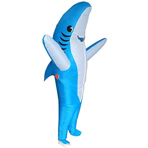 Poptrend Adults Inflatable Halloween Costumes Blow Up Blue Shark Costume for Halloween, Birthday Gift Cos Play Party(Blue Shark)