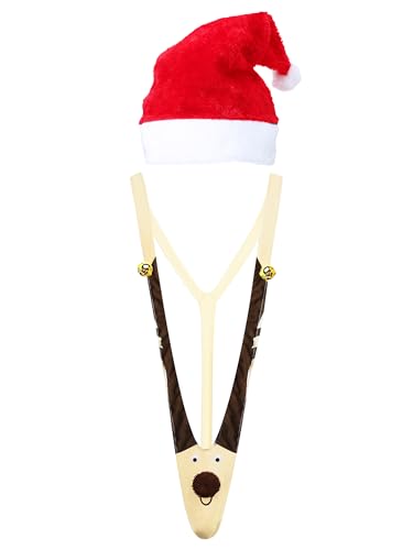 Christmas Prank Present Reindeer Underwear, Mankini, Men Thong Suits with Christmas Hat for Xmas Exchange Present Surprise Toy Gag Favor Multicolor