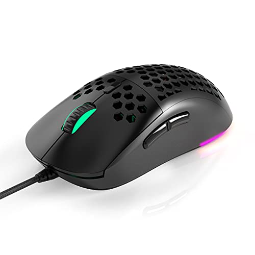 NACODEX AJ380 69G USB Wired Gaming Mouse with Lightweight Honeycomb Shell - RGB Chroma LED Light - Programmable 6 Buttons - Pixart3338 16000DPI Optical Sensor