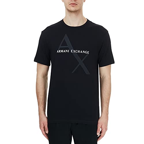 A|X ARMANI EXCHANGE mens Crew Neck Logo Tee T Shirt, Quilted Logo Black, Medium US