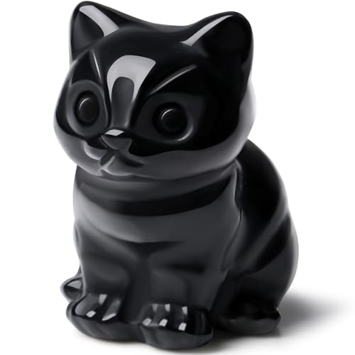 DUQGUHO Cat Gifts Decor Black Obsidian Cat Crystal Figurines Gifts for Women Lucky Cute Cat Statue Room Desk Decor for Mom Women 1PC
