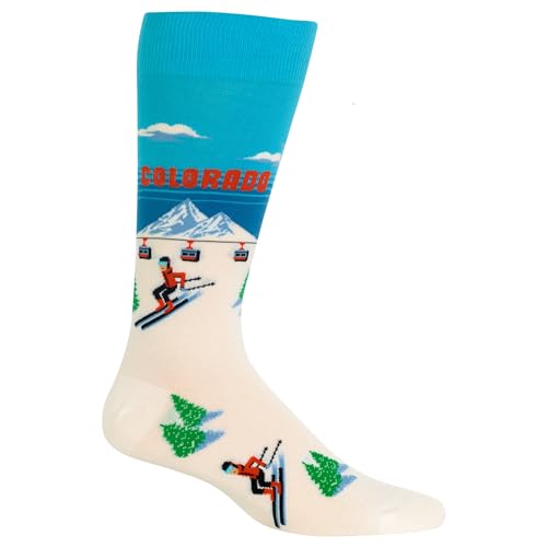 Hot Sox Men's Fun Famous Paintings Crew Socks-1 Pair Pack-Cool & Artistic Gifts, Colorado Mountain Skiing, Shoe Size: 6-12