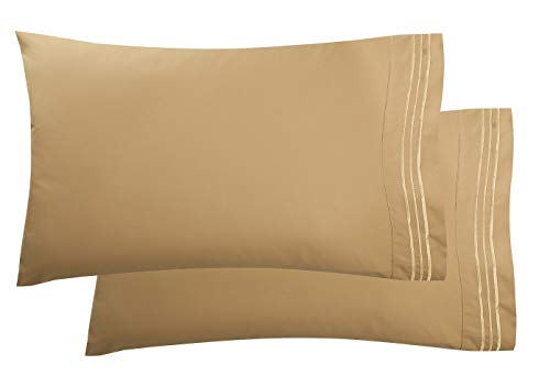 Elegant Comfort Luxury Ultra-Soft 2-Piece Pillowcase Set - 1500 Premium Hotel Quality Microfiber Double Brushed - Wrinkle Resistant, King Size, Gold