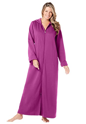 Dreams & Co. Women's Plus Size Long Hooded Fleece Sweatshirt Robe - L, Rich Magenta Purple