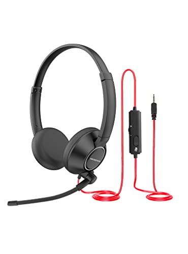 HROEENOI Noise Cancelling Headset with Microphone for PC & Laptop - 3.5mm Jack, Wired Headphones for Work, Zoom, Teams Meetings, Call Center, Online Teaching - Comfortable for Long Wear