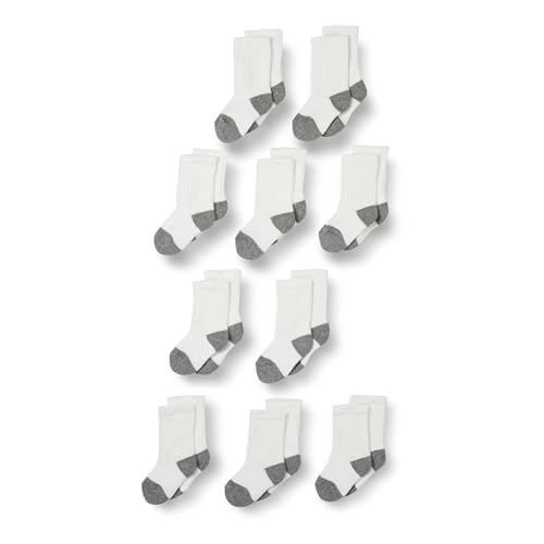 Amazon Essentials Unisex Kids' Cotton Crew Socks, 10 Pairs, White/Grey, Large
