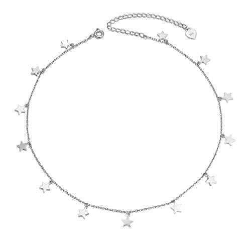 Sterling Silver Jewelry Lucky Star Choker Necklace Pendant Disc Chain Statement Necklace For Women Girls