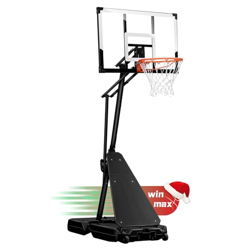 WIN.MAX Portable Basketball Hoop Quickly Height Adjusted 4.9-10ft Outdoor/Indoor Basketball Goal System with 44 inch Backboard and Wheels for Adults (Basketball Hoop Pro)