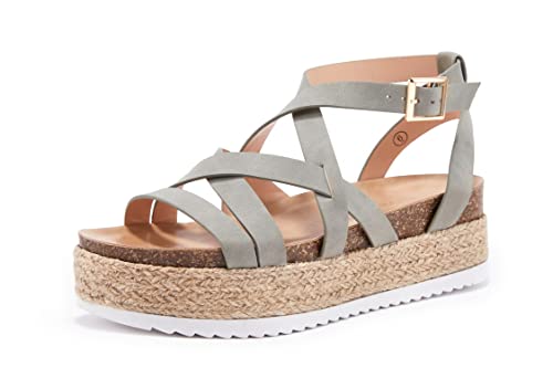LAICIGO Women’s Espadrille Flatform Gladiator Sandal - Strappy Open Toe Platform Shoe
