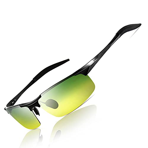 SUNGAIT HD Night Vision Polarized Men Sunglasses Anti Glare for Night Driving(Black Frame/Day&Night) 8177HEKRY