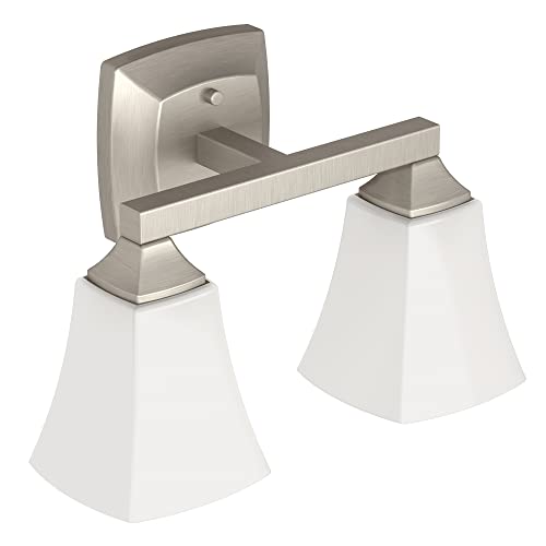 Moen YB5162BN Voss 2-Light Dual-Mount Bath Bathroom Vanity Fixture with Frosted Glass, Brushed Nickel, 7.24 x 9.61 x 19.65 inches