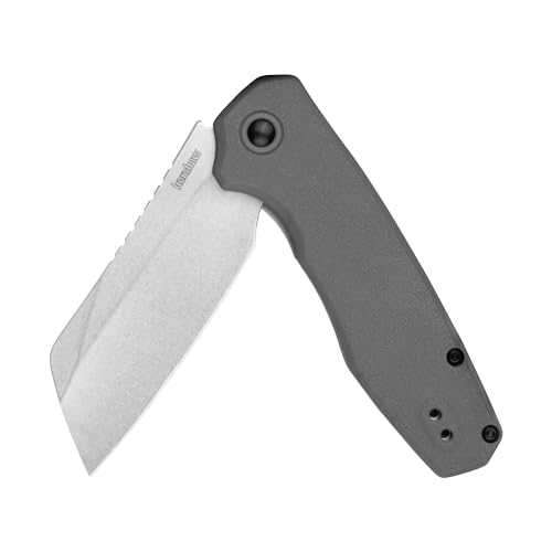 Kershaw Wharf Folding Pocket Knife, 2.8 inch 8Cr13Mov Steel Cleaver Style Blade, Grey GFN Handle, Pocketclip